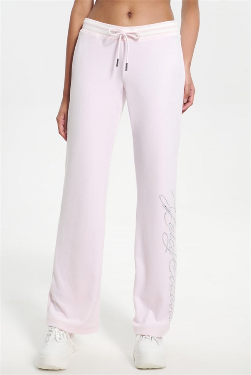 Juicy Couture Script Bling Velour Track Pants Lyse Rosa | JC-SN651605