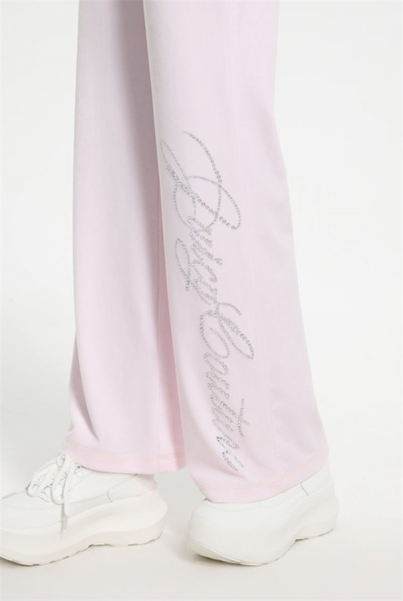 Juicy Couture Script Bling Velour Track Pants Lyse Rosa | JC-SN651605