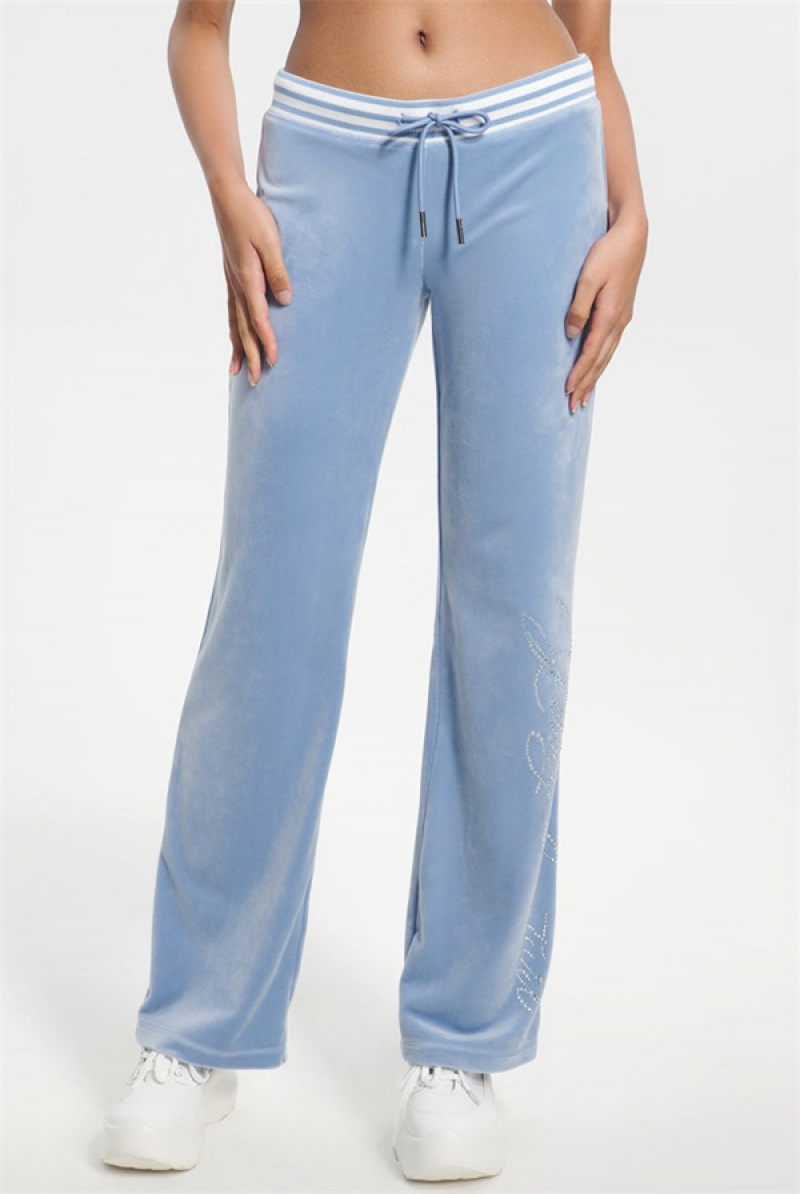 Juicy Couture Script Bling Velour Track Pants Blå | JC-SN651606