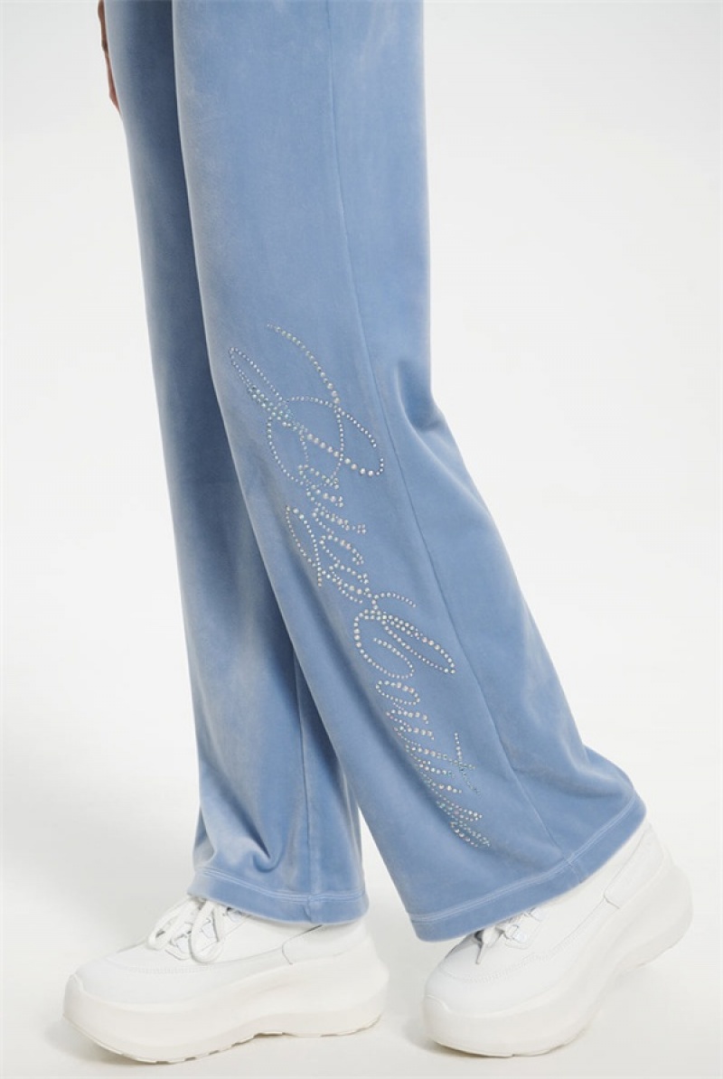 Juicy Couture Script Bling Velour Track Pants Blå | JC-SN651606