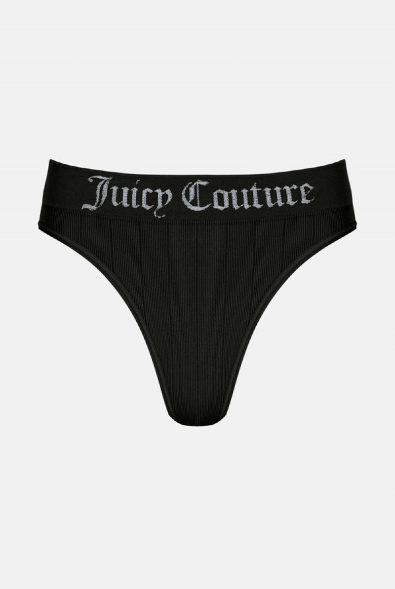 Juicy Couture Seamless Rib Triangle Bra & Brief Set Svarte | JC-SN652231