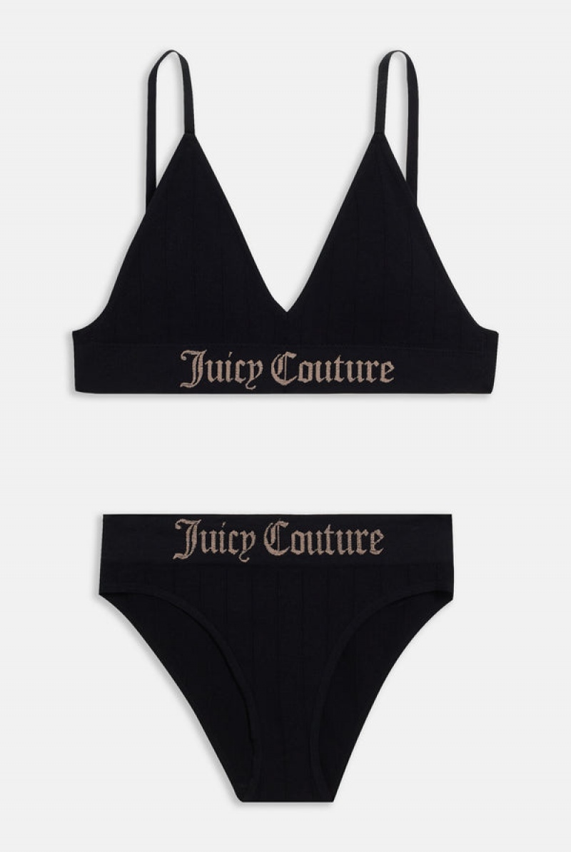 Juicy Couture Seamless Rib Triangle Set Svarte | JC-SN652281