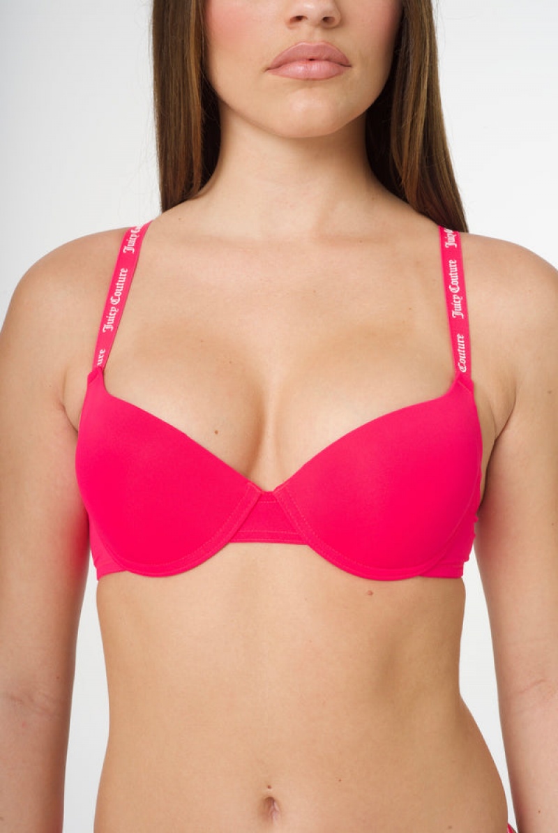 Juicy Couture Shiny Tape Logo Plunge Bra Rosa | JC-SN652243