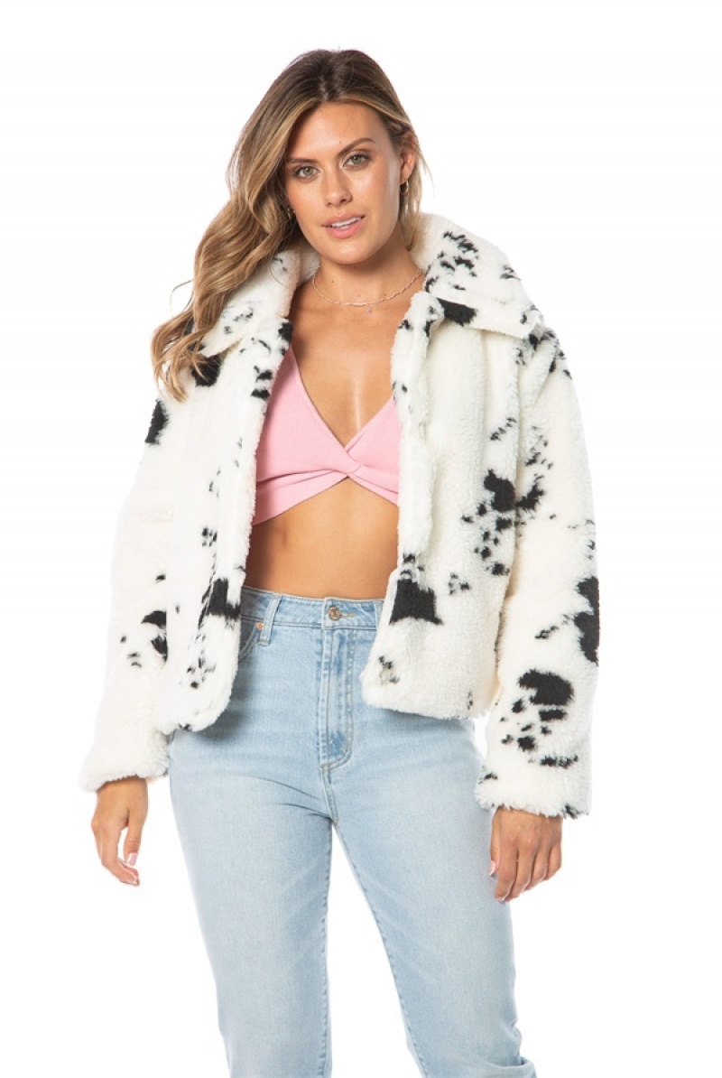 Juicy Couture Spotted Faux Sherpa Jacket Hvite | JC-SN651681