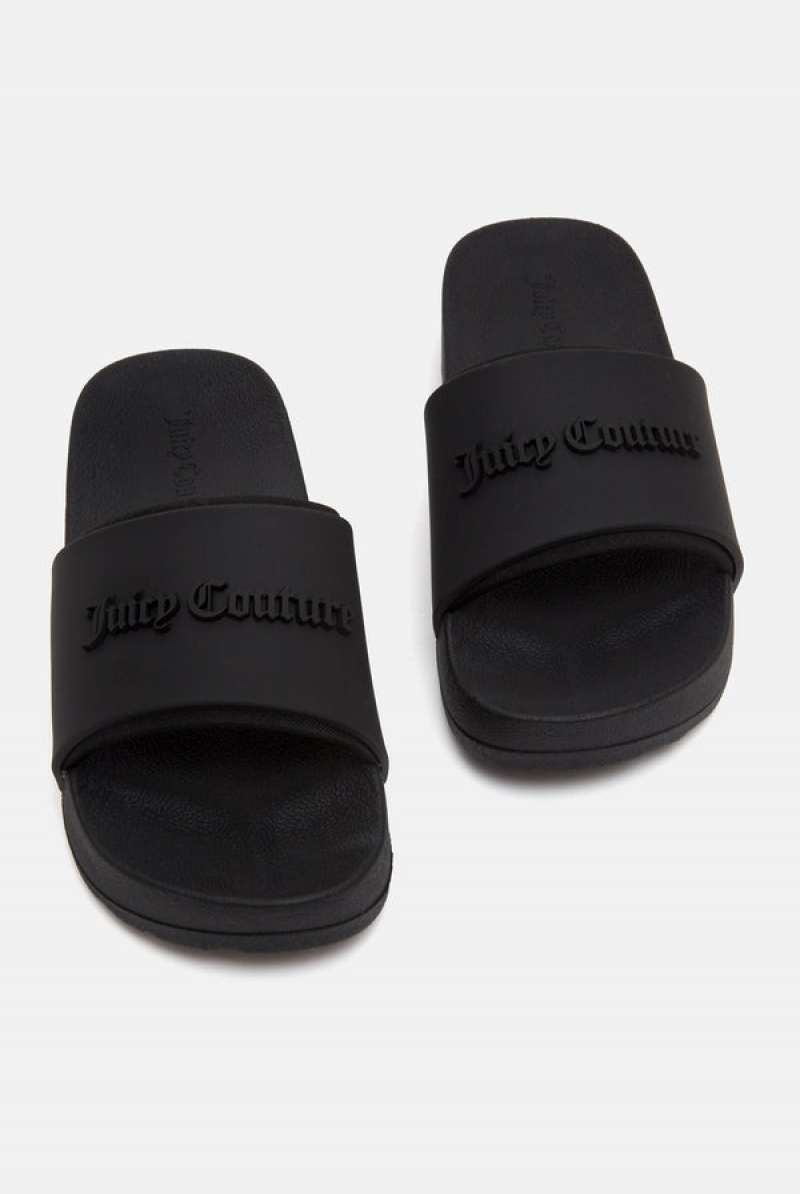 Juicy Couture Stacked Embossed Sliders Svarte | JC-SN652199