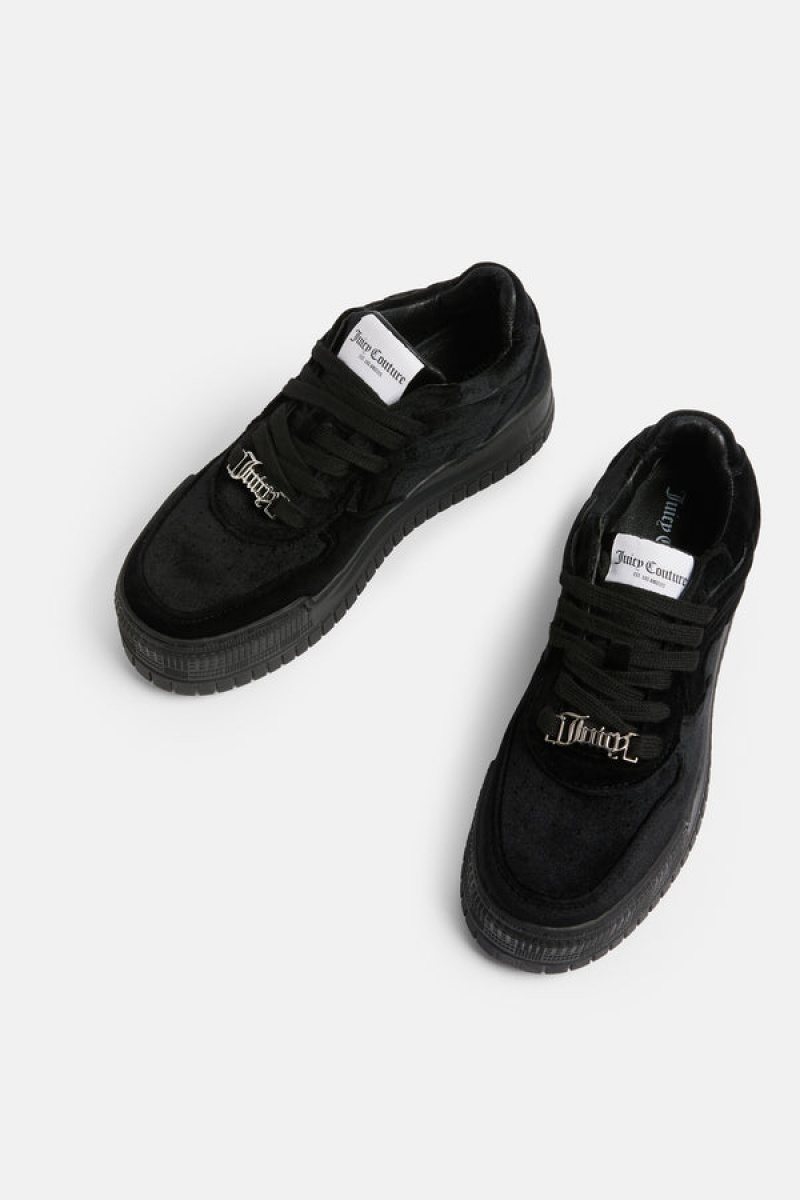 Juicy Couture Stacked Velvet Sneaker Svarte | JC-SN652186