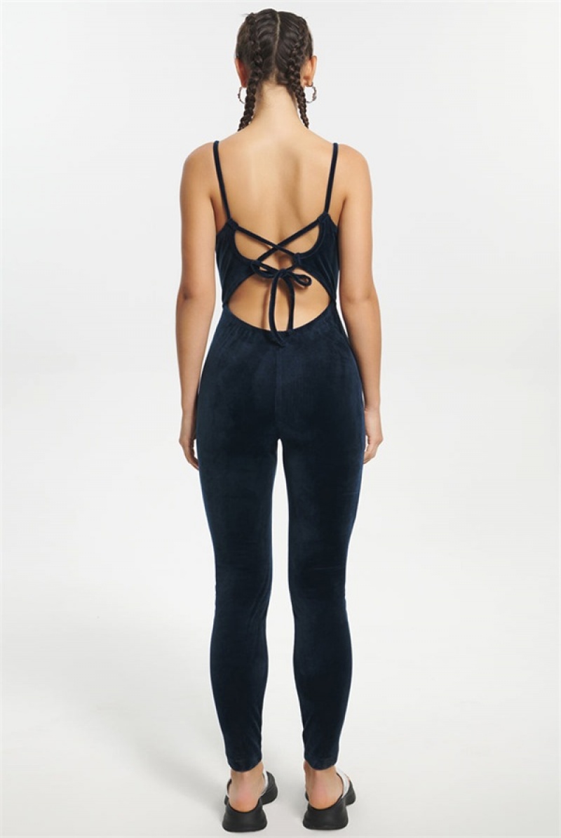 Juicy Couture Strappy Script Velour Jumpsuit Blå | JC-SN651780