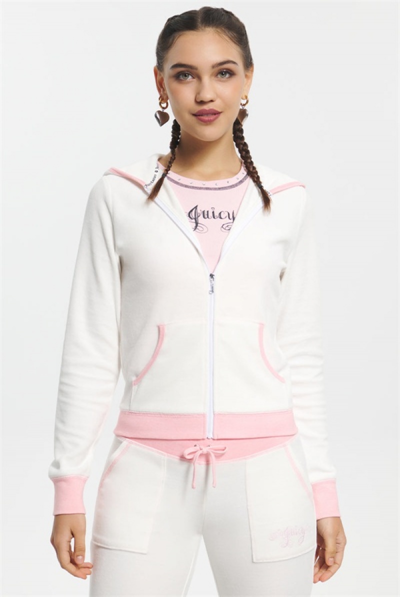 Juicy Couture Sweetheart Bomull Velour Hoodie Hvite | JC-SN651580