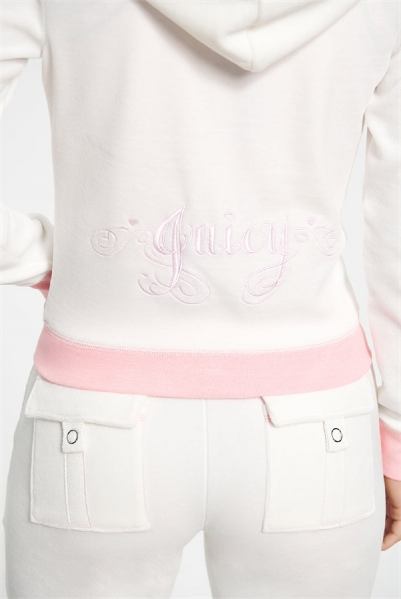 Juicy Couture Sweetheart Bomull Velour Hoodie Hvite | JC-SN651580