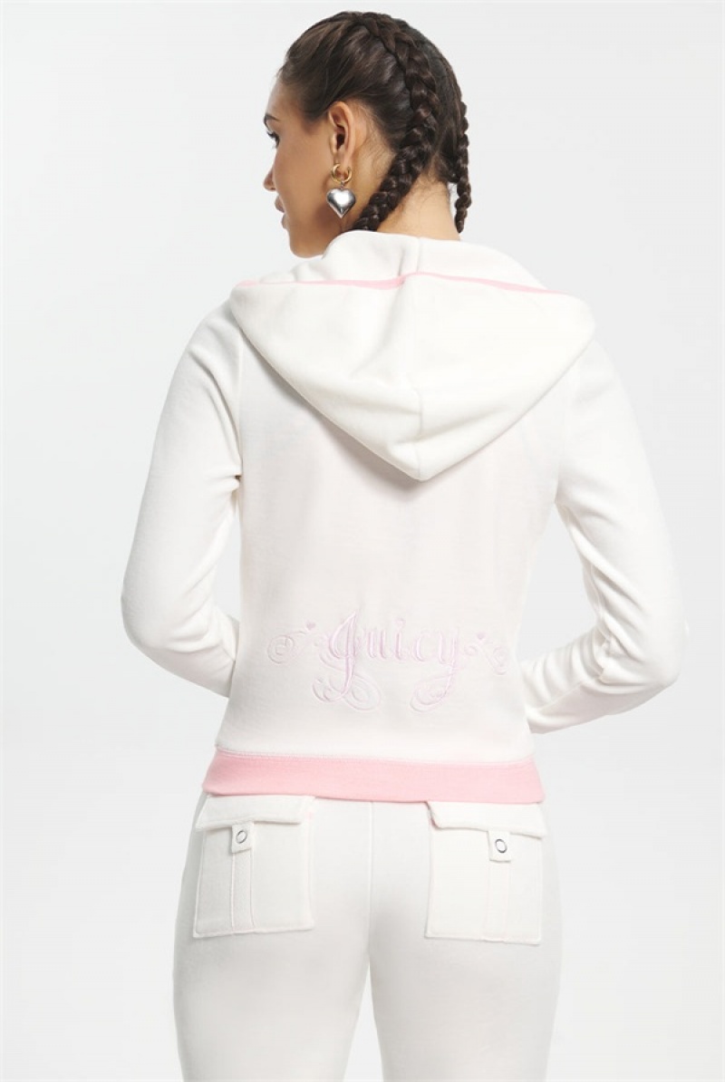 Juicy Couture Sweetheart Bomull Velour Hoodie Hvite | JC-SN651580