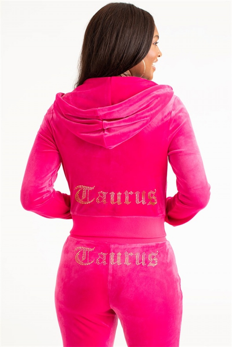 Juicy Couture Taurus Big Bling Velour Hoodie Rosa | JC-SN651517