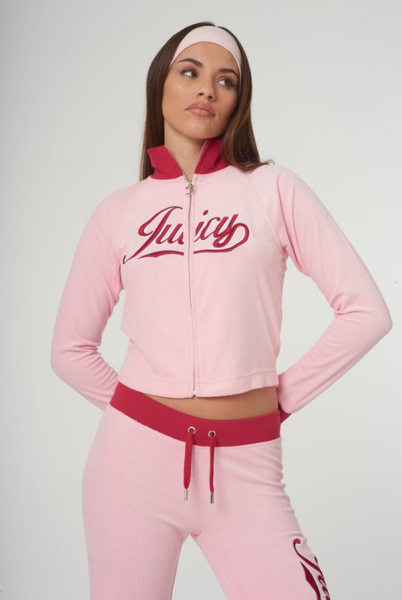 Juicy Couture Towelling Retro Logo Cropped Track Top Rosa | JC-SN651951