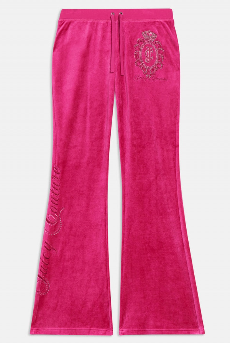 Juicy Couture Ultra Low Rise Bamboo Velour Heritage Crest Pocketed Bottoms Rosa | JC-SN651952