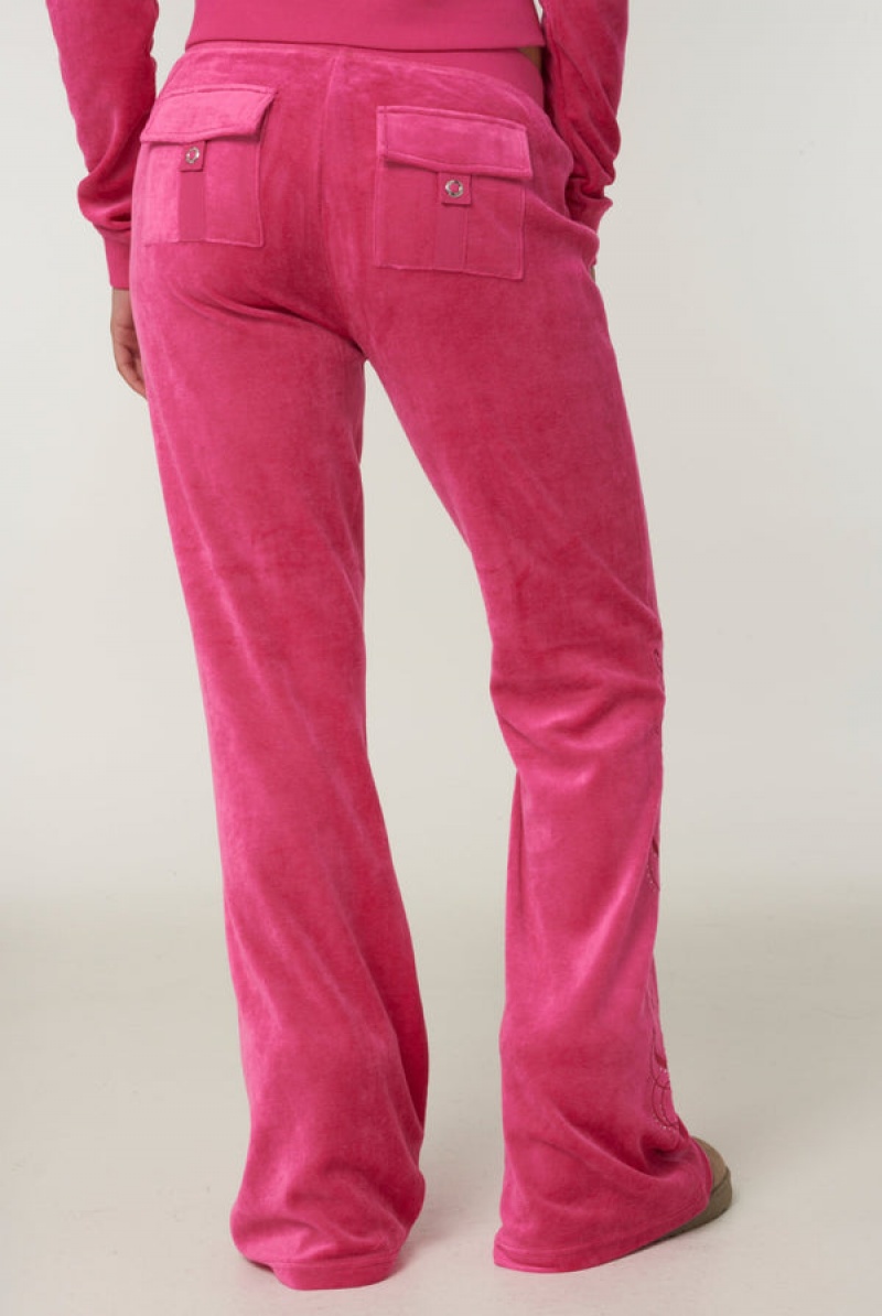 Juicy Couture Ultra Low Rise Bamboo Velour Heritage Crest Pocketed Bottoms Rosa | JC-SN651952