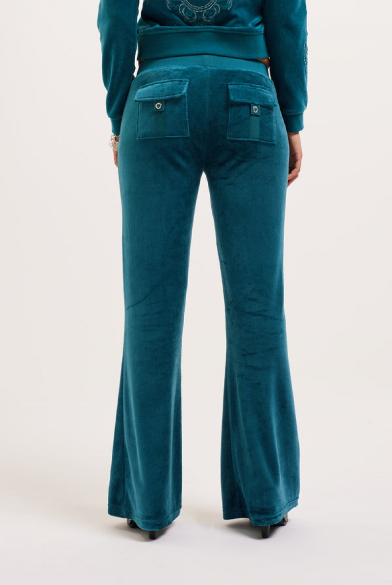 Juicy Couture Ultra Low Rise Bamboo Velour Heritage Crest Pocketed Bottoms Dyp Blå | JC-SN652160