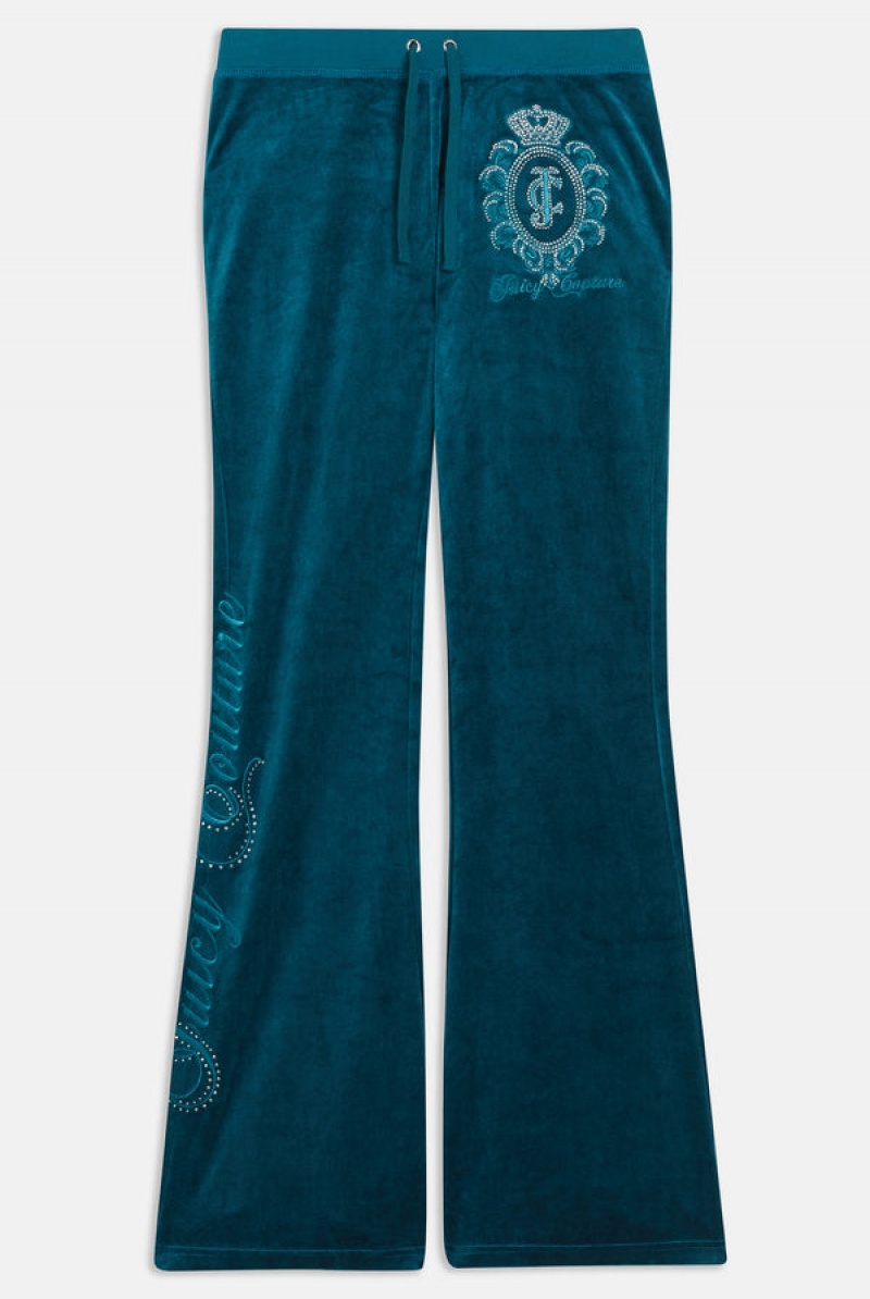 Juicy Couture Ultra Low Rise Bamboo Velour Heritage Crest Pocketed Bottoms Dyp Blå | JC-SN652160