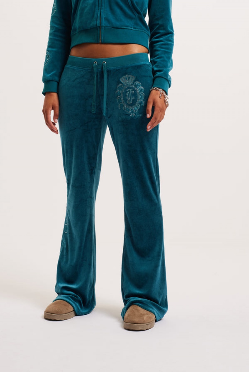 Juicy Couture Ultra Low Rise Bamboo Velour Heritage Crest Pocketed Bottoms Dyp Blå | JC-SN652160