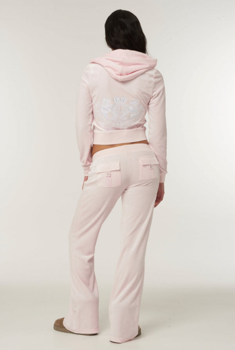 Juicy Couture Ultra Low Rise Bamboo Velour Heritage Dog Crest Pocketed Bottoms Rosa | JC-SN652169