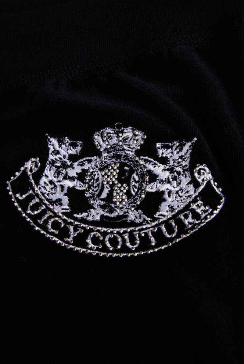 Juicy Couture Ultra Low Rise Bamboo Velour Heritage Dog Crest Pocketed Bottoms Svarte | JC-SN652172