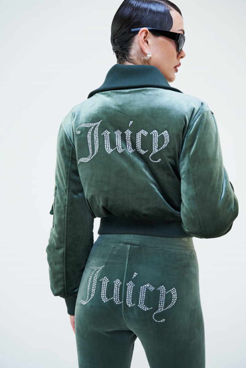 Juicy Couture Velour Bomber Jacket Grønn | JC-SN652301