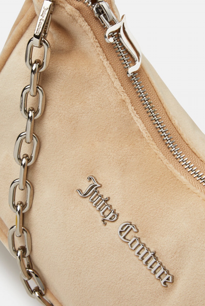 Juicy Couture Velour Chain Shoulder Bag Beige | JC-SN652212