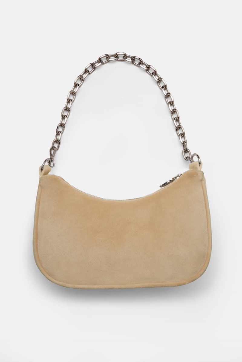 Juicy Couture Velour Chain Shoulder Bag Beige | JC-SN652212