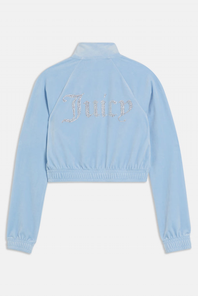 Juicy Couture Velour Diamante Cropped Tracktop Blå | JC-SN651975