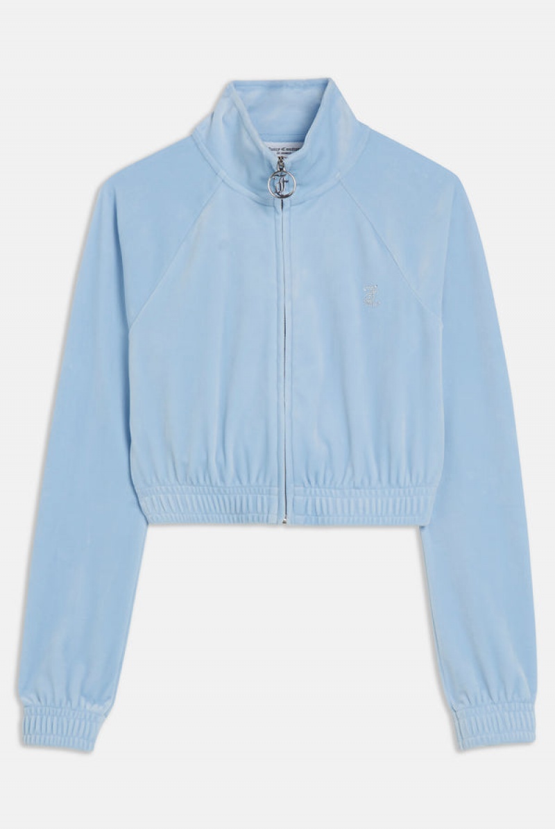 Juicy Couture Velour Diamante Cropped Tracktop Blå | JC-SN651975