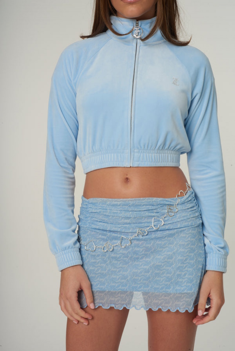 Juicy Couture Velour Diamante Cropped Tracktop Blå | JC-SN651975