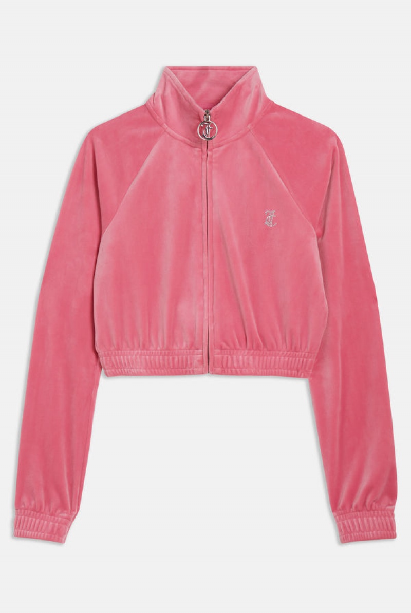 Juicy Couture Velour Diamante Cropped Tracktop Rosa | JC-SN651977