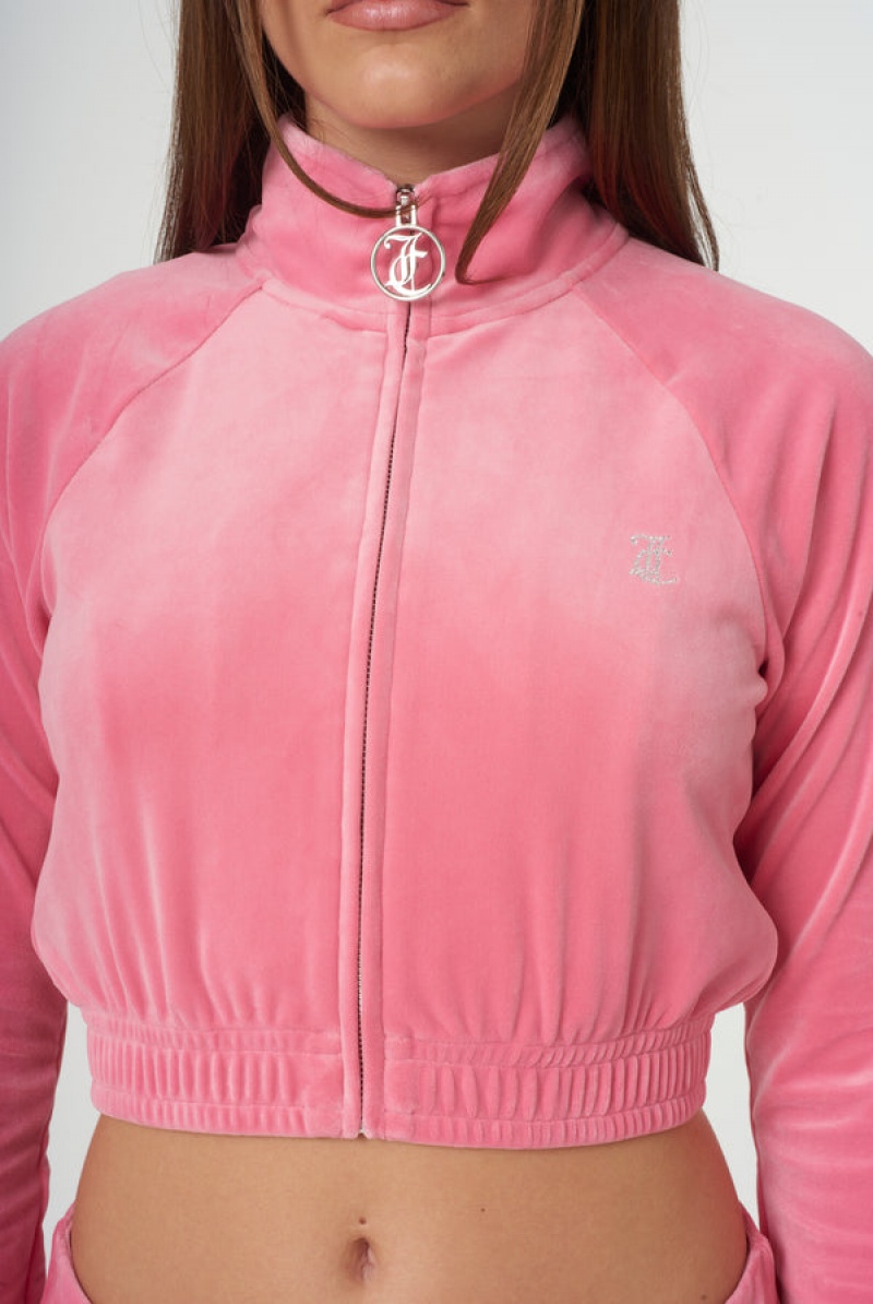 Juicy Couture Velour Diamante Cropped Tracktop Rosa | JC-SN651977