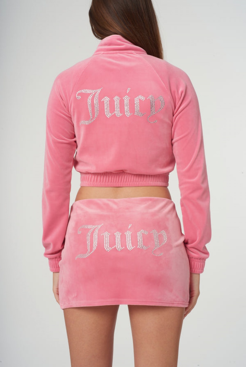 Juicy Couture Velour Diamante Cropped Tracktop Rosa | JC-SN651977