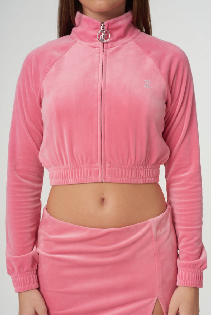 Juicy Couture Velour Diamante Cropped Tracktop Rosa | JC-SN651977