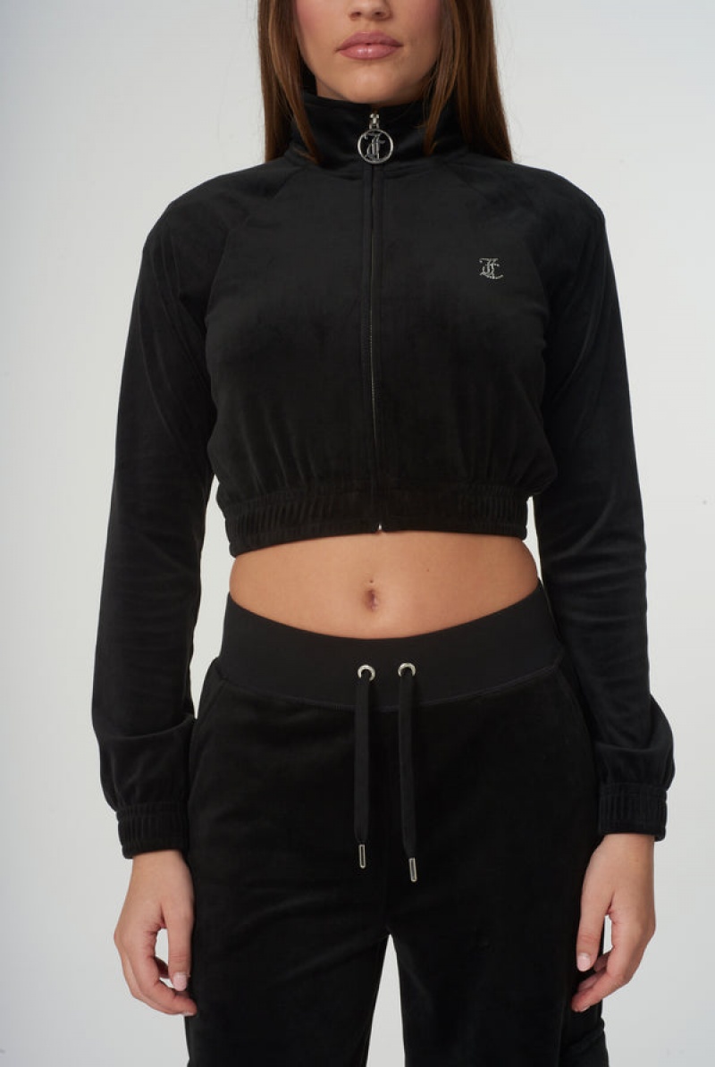 Juicy Couture Velour Diamante Cropped Tracktop Svarte | JC-SN652000