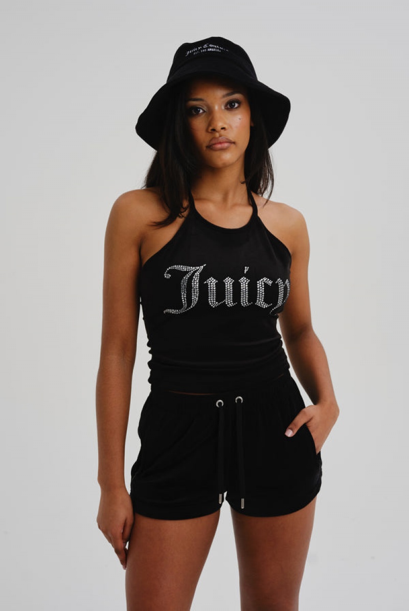 Juicy Couture Velour Diamante Track Shorts Svarte | JC-SN652002