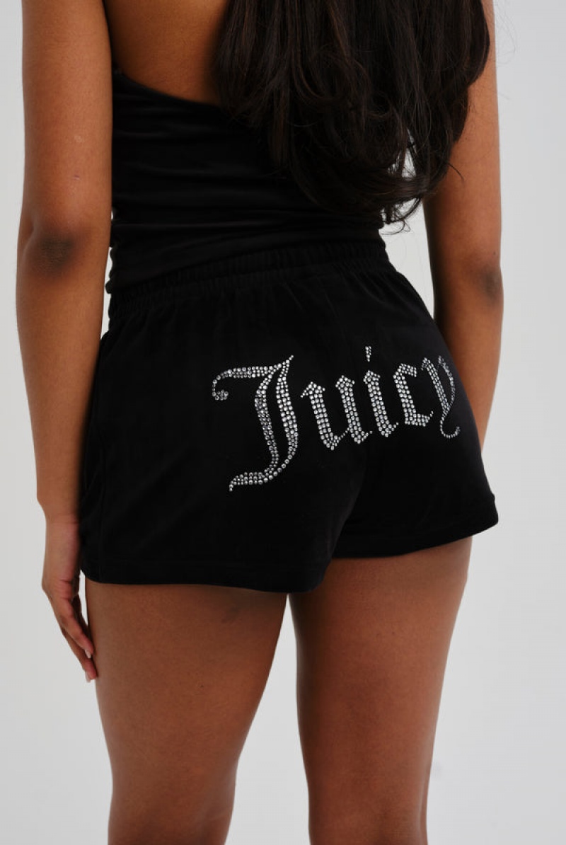 Juicy Couture Velour Diamante Track Shorts Svarte | JC-SN652002