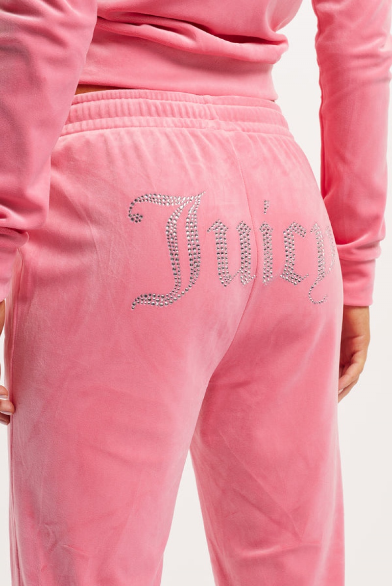 Juicy Couture Velour Diamante Tracksuit Bottom Rosa | JC-SN651976