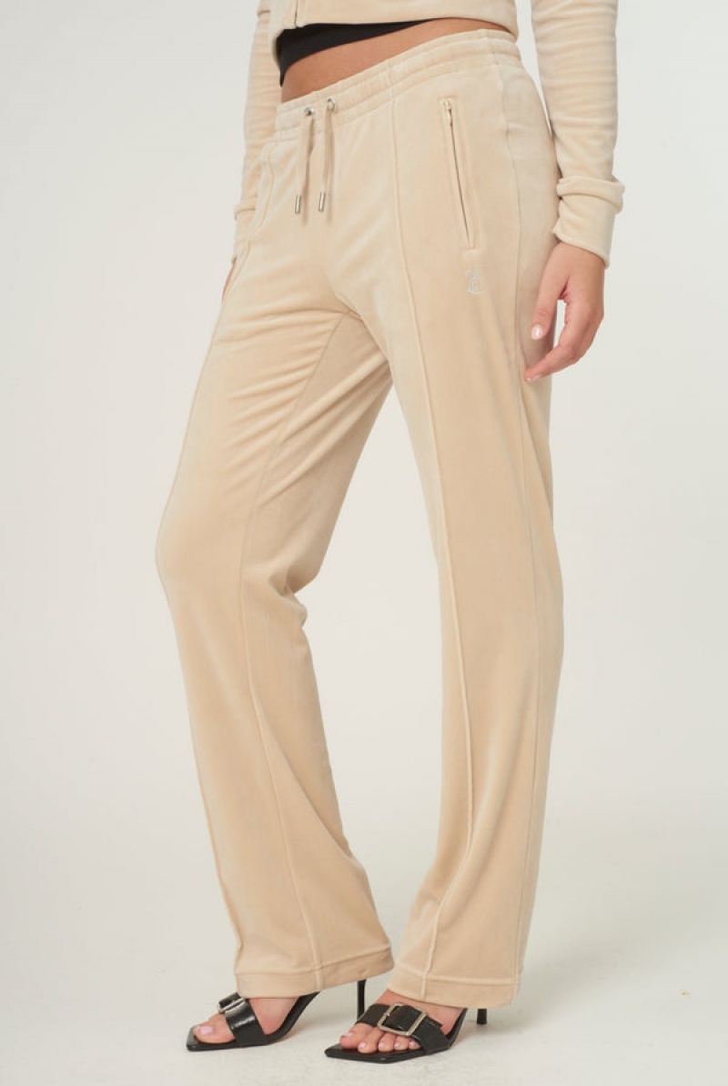 Juicy Couture Velour Diamante Tracksuit Bottom Beige | JC-SN652014