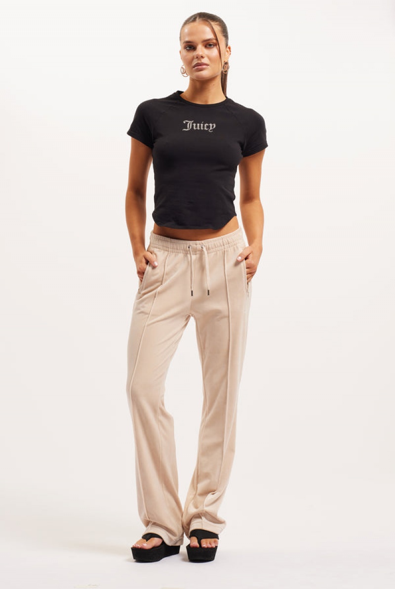 Juicy Couture Velour Diamante Tracksuit Bottom Beige | JC-SN652014