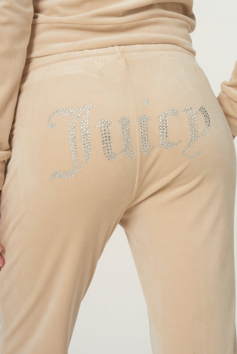 Juicy Couture Velour Diamante Tracksuit Bottom Beige | JC-SN652014