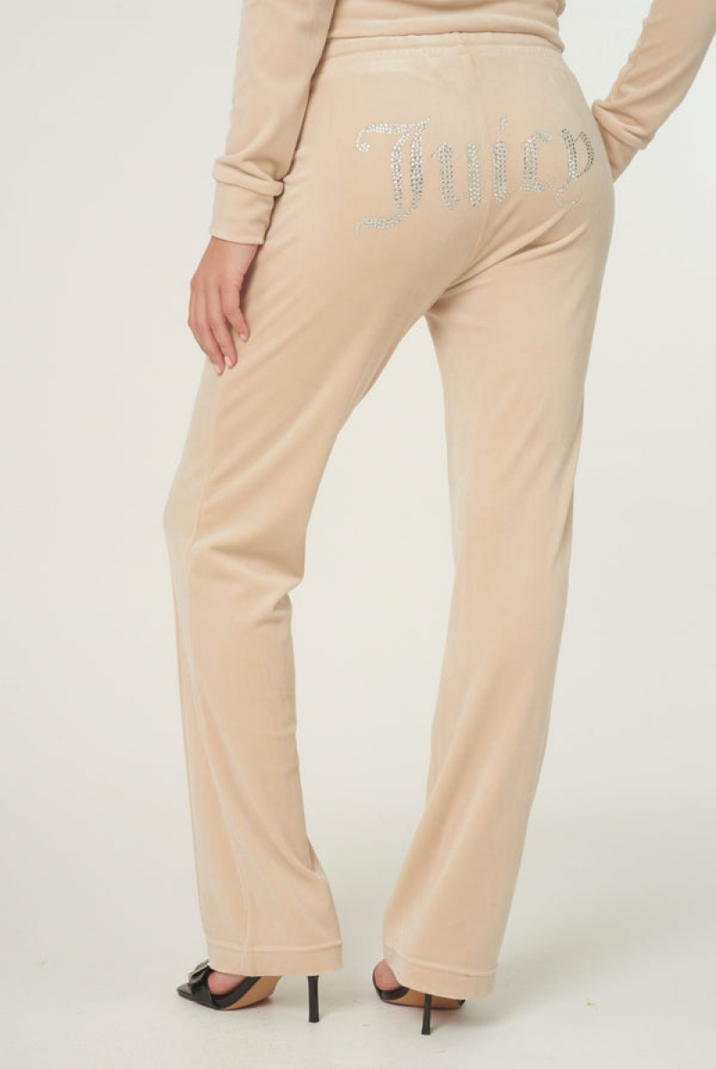 Juicy Couture Velour Diamante Tracksuit Bottom Beige | JC-SN652014