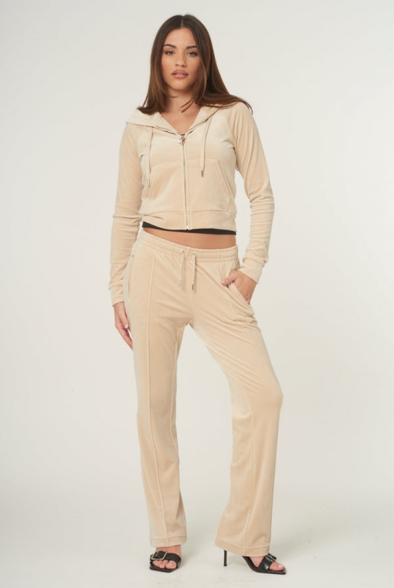 Juicy Couture Velour Diamante Tracksuit Bottom Beige | JC-SN652014