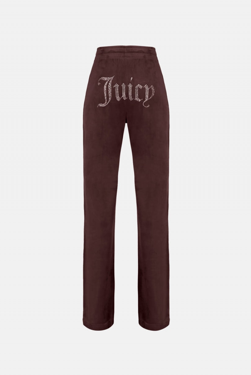 Juicy Couture Velour Diamante Tracksuit Bottom Sjokolade | JC-SN652060