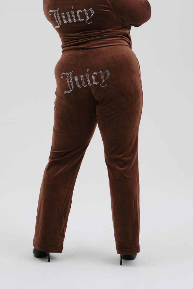 Juicy Couture Velour Diamante Tracksuit Bottom Sjokolade | JC-SN652060