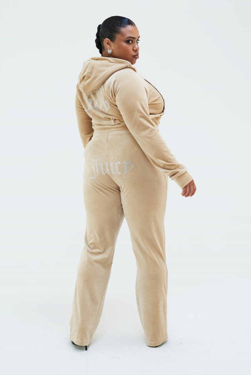 Juicy Couture Velour Diamante Tracksuit Bottom Beige | JC-SN652095