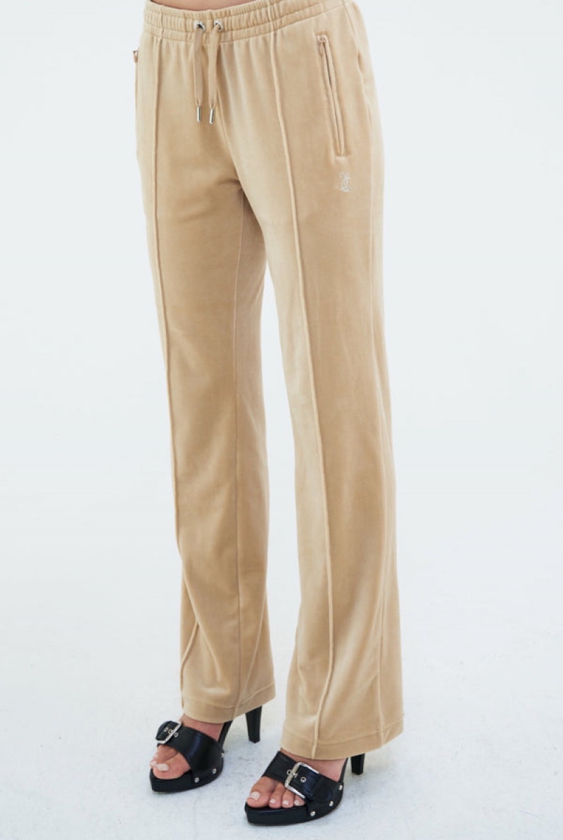 Juicy Couture Velour Diamante Tracksuit Bottom Beige | JC-SN652095