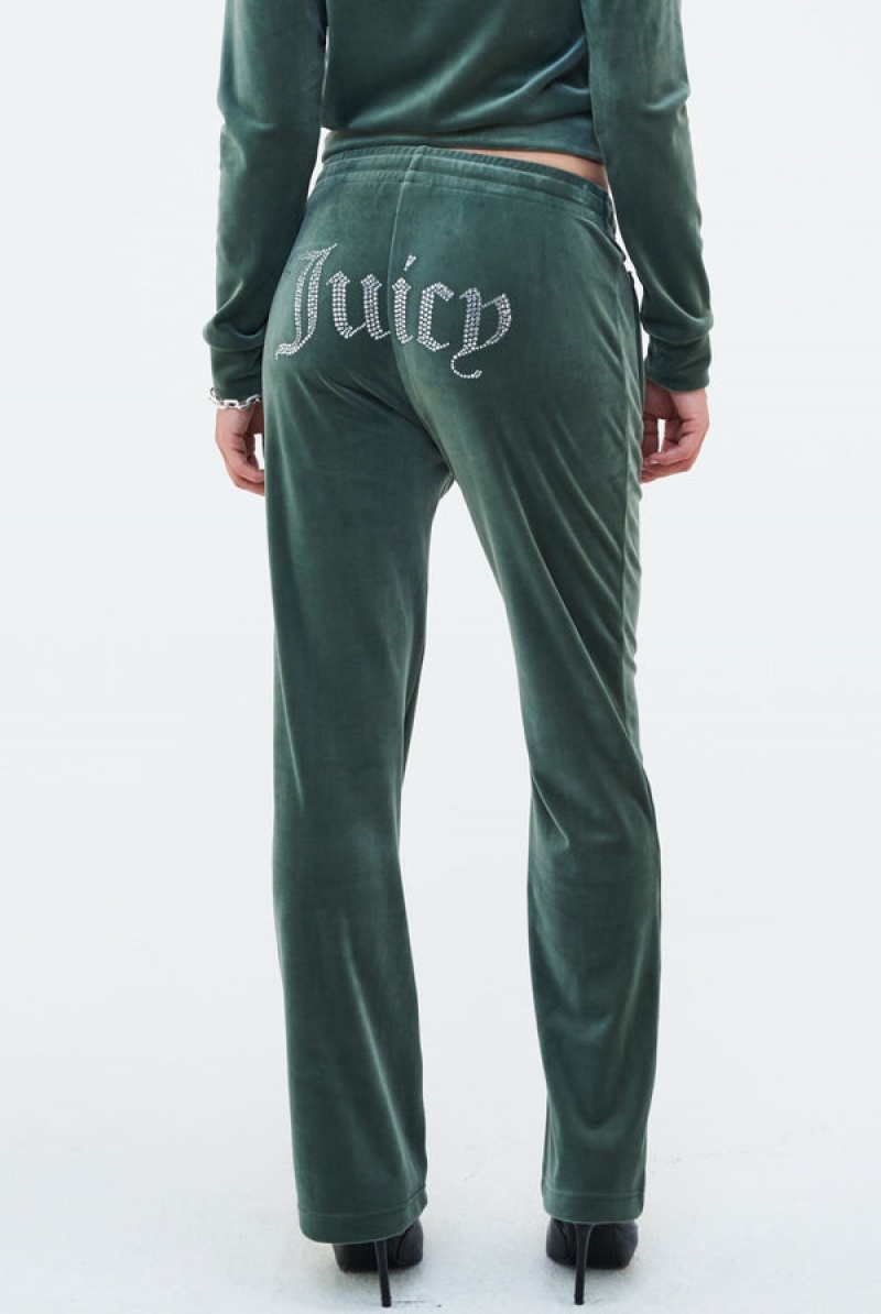 Juicy Couture Velour Diamante Tracksuit Bottom Grønn | JC-SN652100