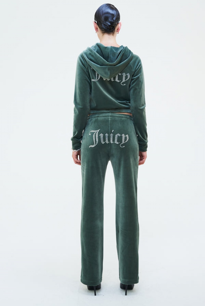 Juicy Couture Velour Diamante Tracksuit Bottom Grønn | JC-SN652100