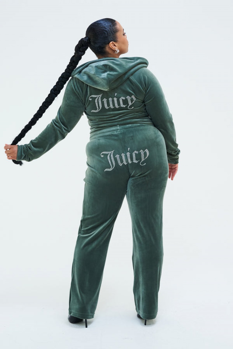 Juicy Couture Velour Diamante Tracksuit Bottom Grønn | JC-SN652100