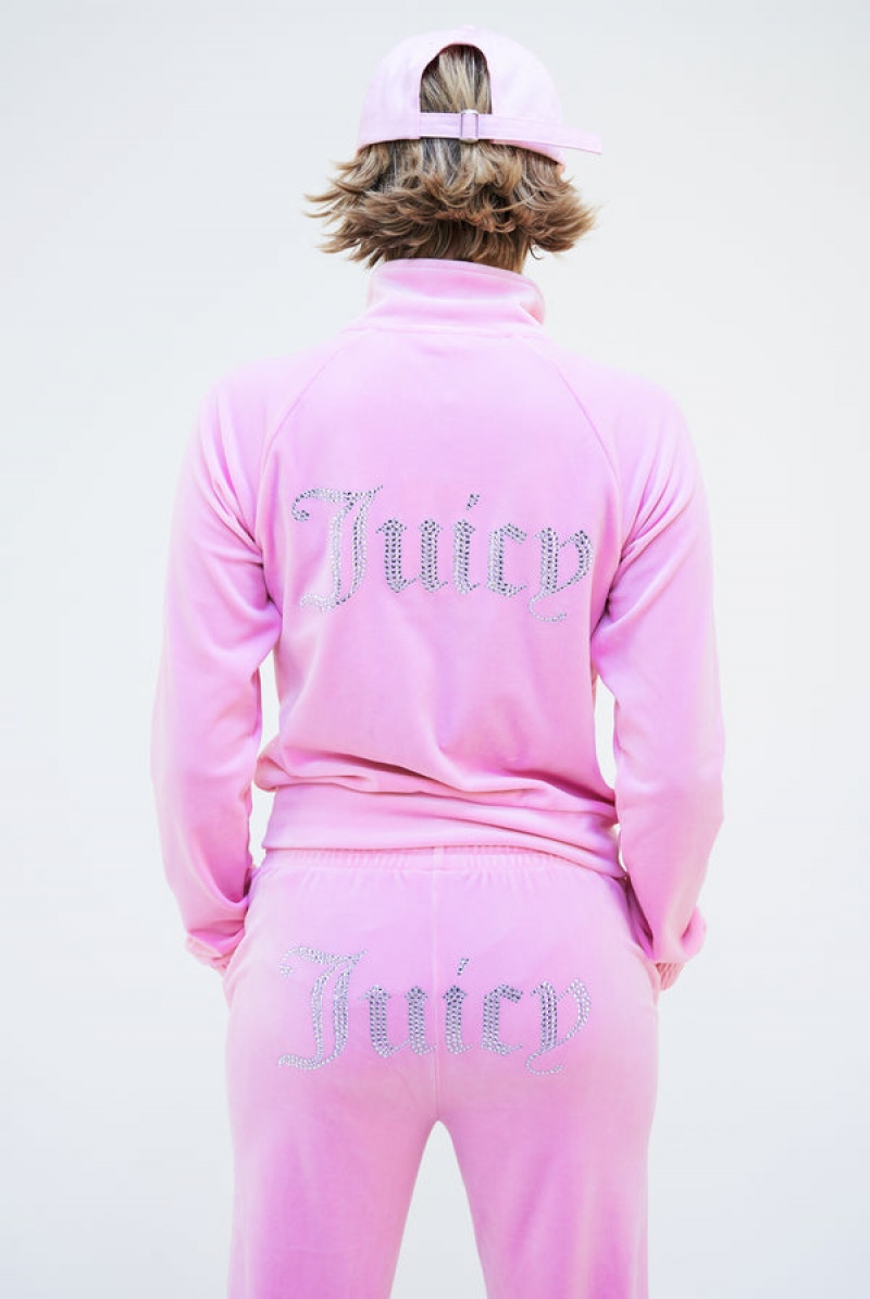 Juicy Couture Velour Diamante Tracksuit Bottom Rosa | JC-SN652106